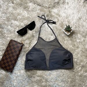 EUC Xhiliration Target Halter Slate Gray Bikini Top Sheer Details M